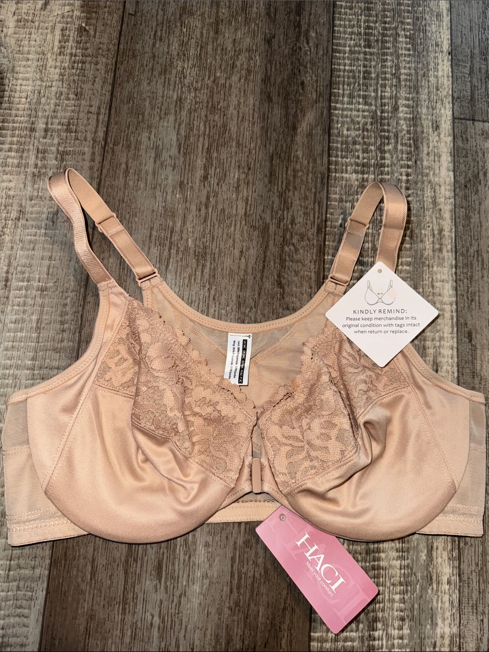 HACI Nude Lace-Accent Full Coverage Bra- size 36C